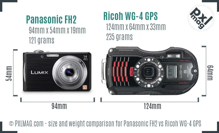 Panasonic FH2 vs Ricoh WG-4 GPS size comparison