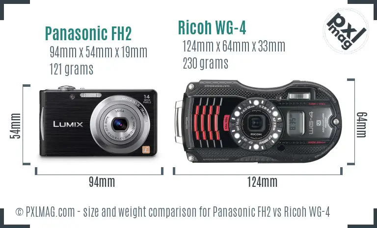 Panasonic FH2 vs Ricoh WG-4 size comparison