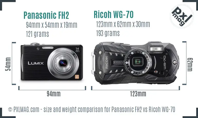 Panasonic FH2 vs Ricoh WG-70 size comparison