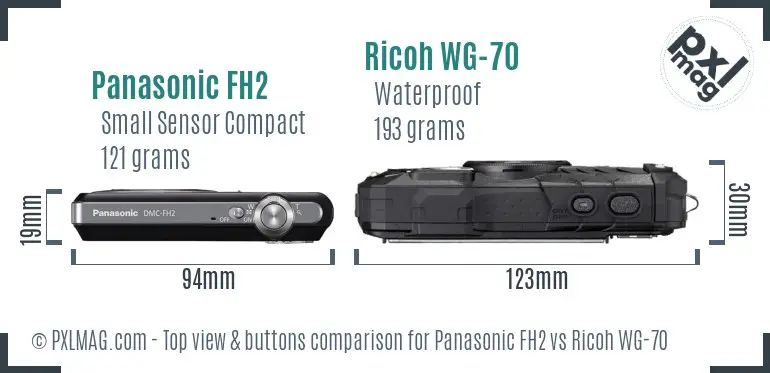 Panasonic FH2 vs Ricoh WG-70 top view buttons comparison