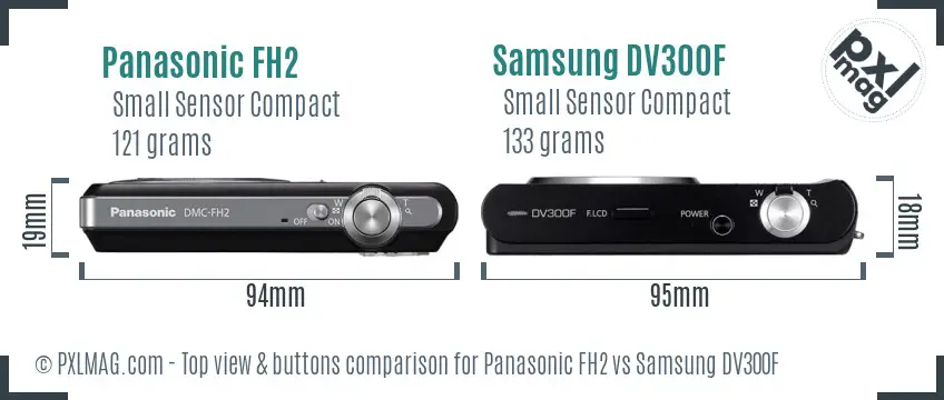 Panasonic FH2 vs Samsung DV300F top view buttons comparison