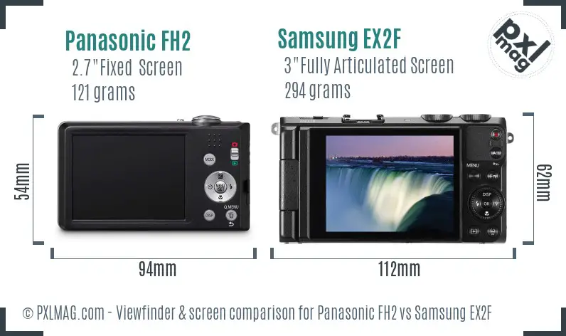 Panasonic FH2 vs Samsung EX2F Screen and Viewfinder comparison