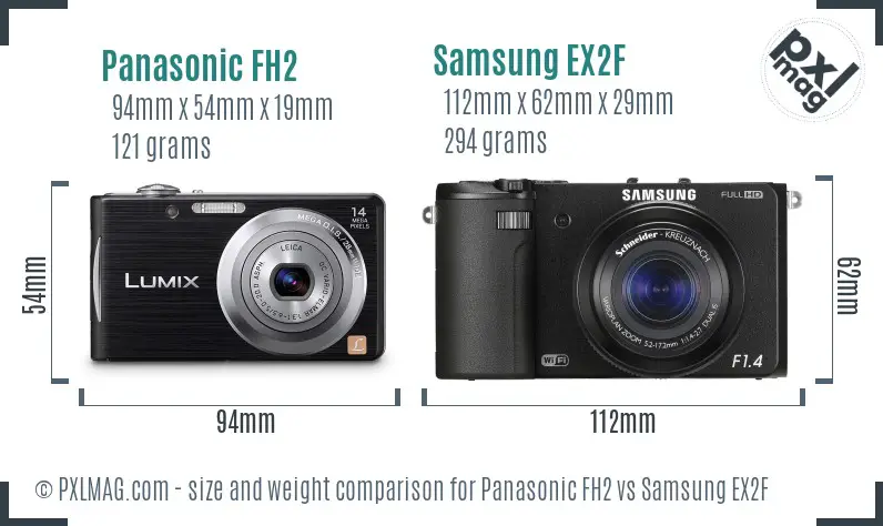 Panasonic FH2 vs Samsung EX2F size comparison