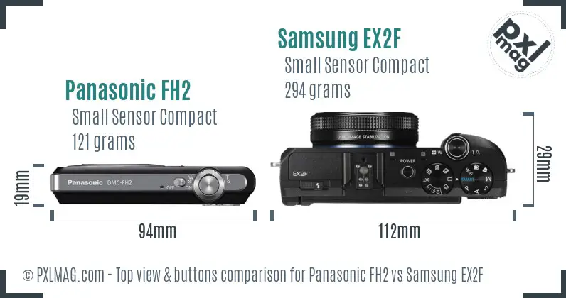 Panasonic FH2 vs Samsung EX2F top view buttons comparison