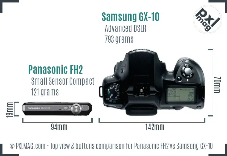Panasonic FH2 vs Samsung GX-10 top view buttons comparison Panasonic FH2 vs Samsung GX-10 top view buttons comparison