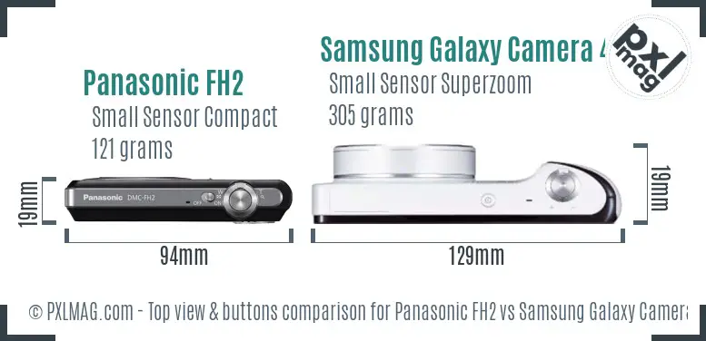 Panasonic FH2 vs Samsung Galaxy Camera 4G top view buttons comparison Panasonic FH2 vs Samsung Galaxy Camera 4G top view buttons comparison