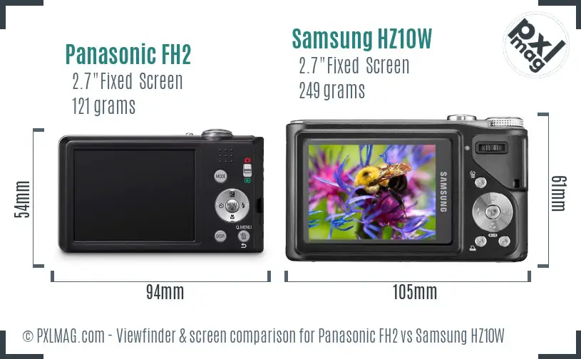Panasonic FH2 vs Samsung HZ10W Screen and Viewfinder comparison