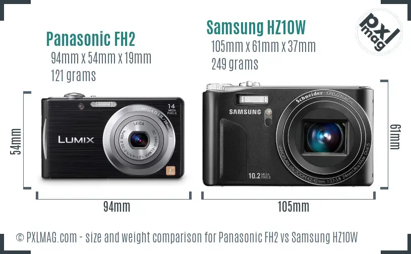 Panasonic FH2 vs Samsung HZ10W size comparison