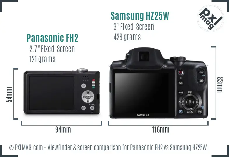Panasonic FH2 vs Samsung HZ25W Screen and Viewfinder comparison