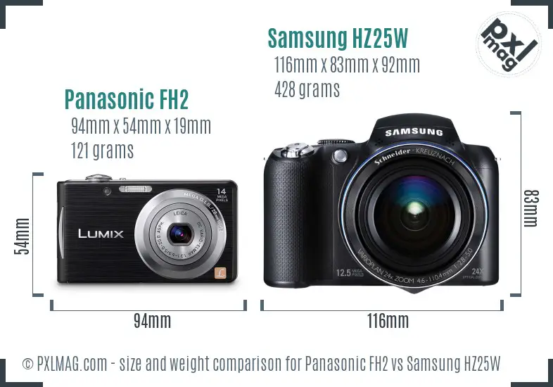 Panasonic FH2 vs Samsung HZ25W size comparison