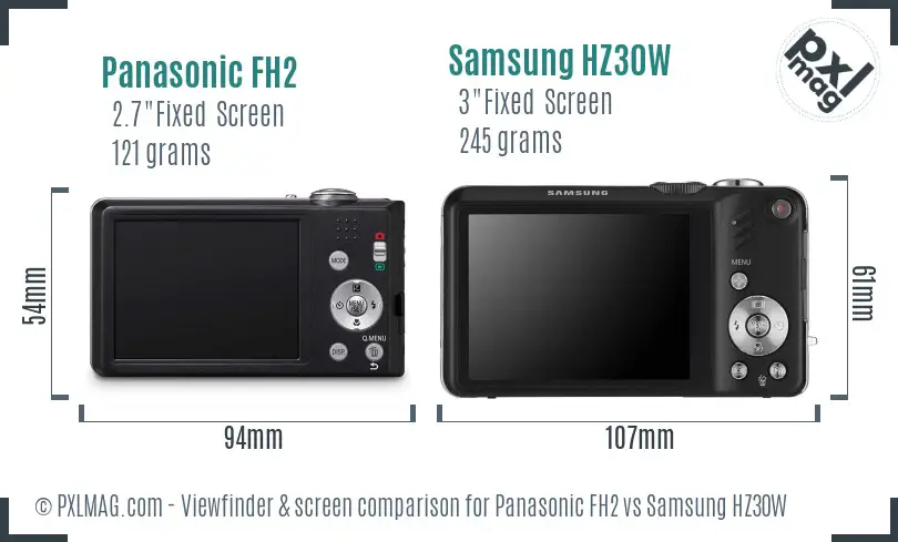 Panasonic FH2 vs Samsung HZ30W Screen and Viewfinder comparison