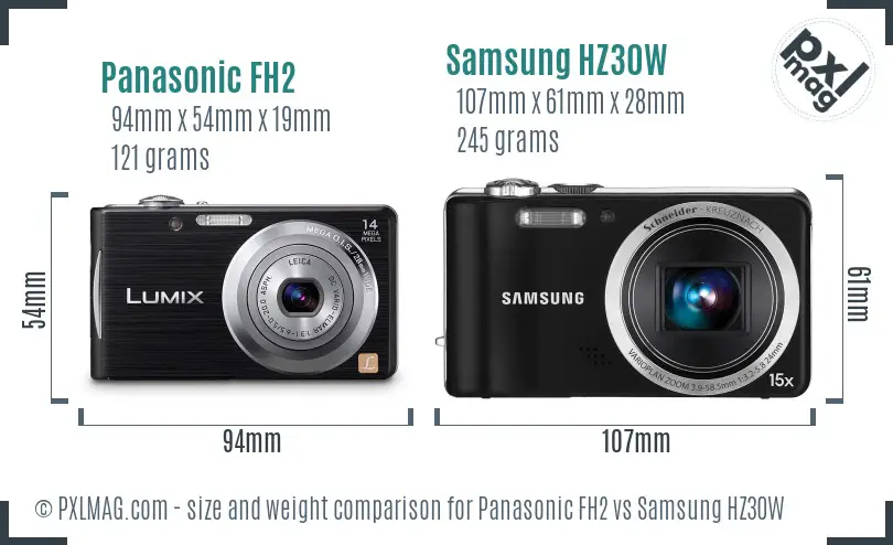 Panasonic FH2 vs Samsung HZ30W size comparison