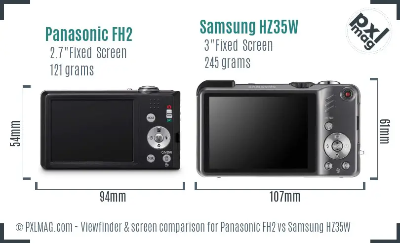 Panasonic FH2 vs Samsung HZ35W Screen and Viewfinder comparison