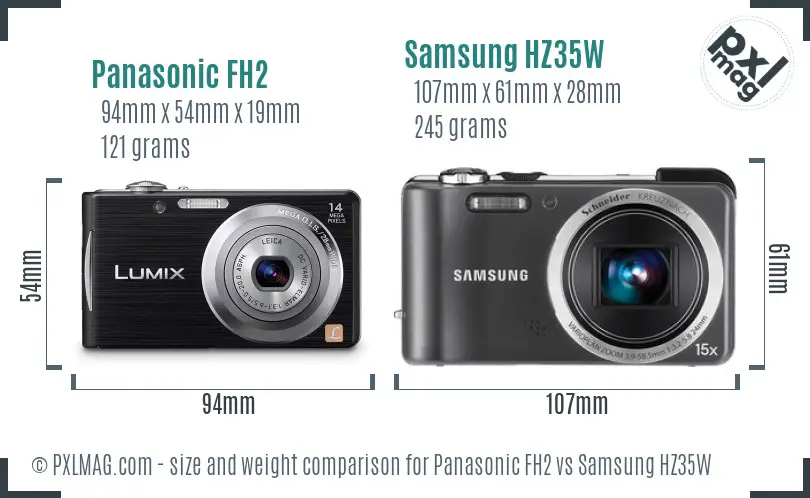 Panasonic FH2 vs Samsung HZ35W size comparison