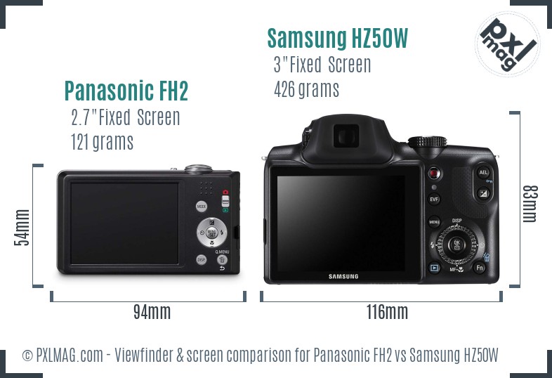 Panasonic FH2 vs Samsung HZ50W Screen and Viewfinder comparison