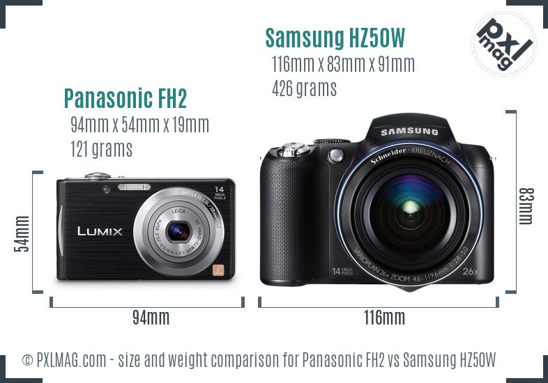 Panasonic FH2 vs Samsung HZ50W size comparison