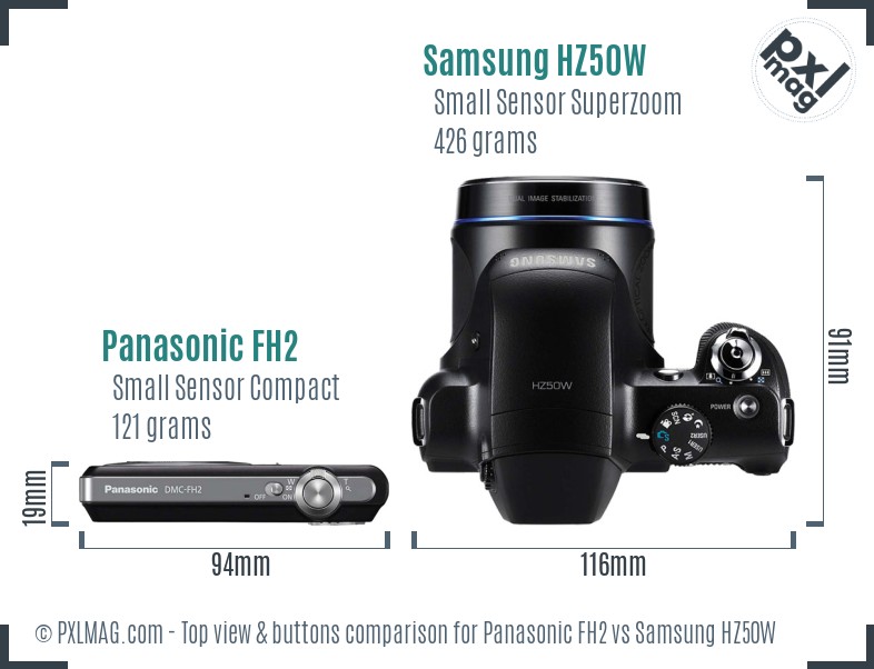 Panasonic FH2 vs Samsung HZ50W top view buttons comparison