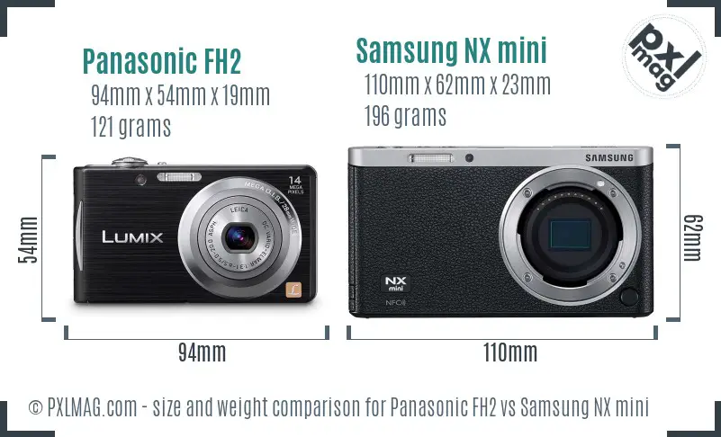 Panasonic FH2 vs Samsung NX mini size comparison