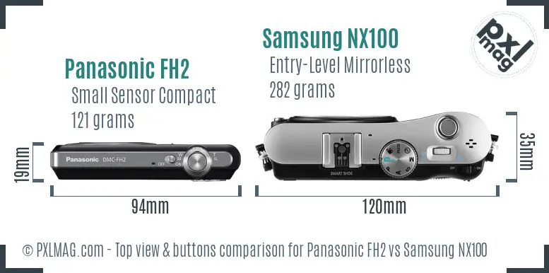 Panasonic FH2 vs Samsung NX100 top view buttons comparison