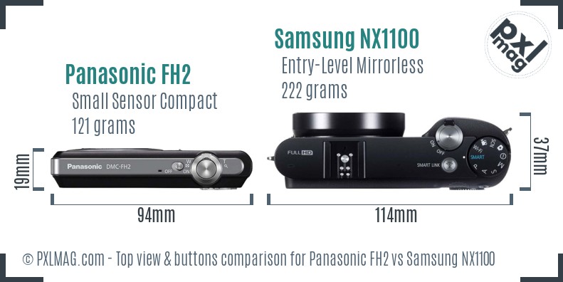Panasonic FH2 vs Samsung NX1100 top view buttons comparison