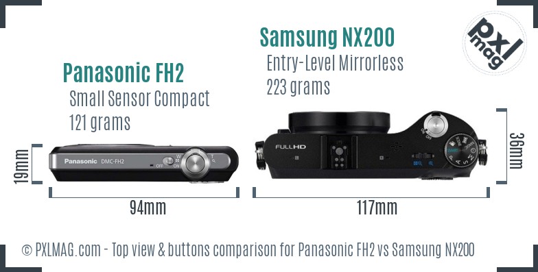 Panasonic FH2 vs Samsung NX200 top view buttons comparison