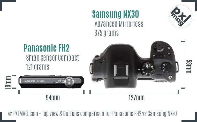 Panasonic FH2 vs Samsung NX30 top view buttons comparison Panasonic FH2 vs Samsung NX30 top view buttons comparison