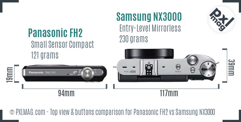 Panasonic FH2 vs Samsung NX3000 top view buttons comparison