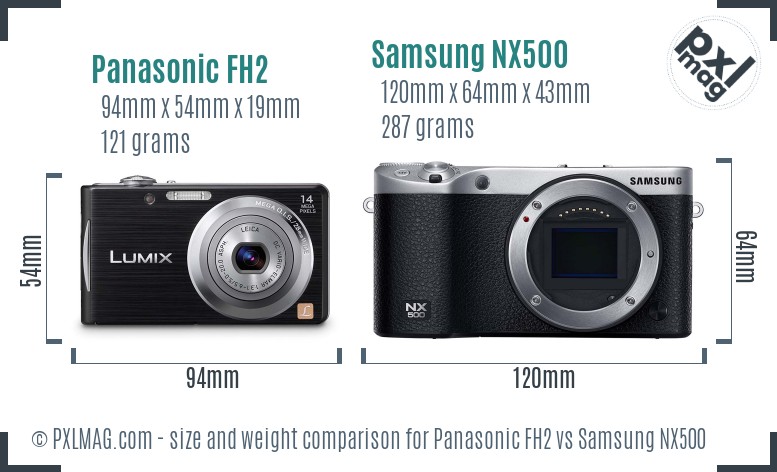 Panasonic FH2 vs Samsung NX500 size comparison