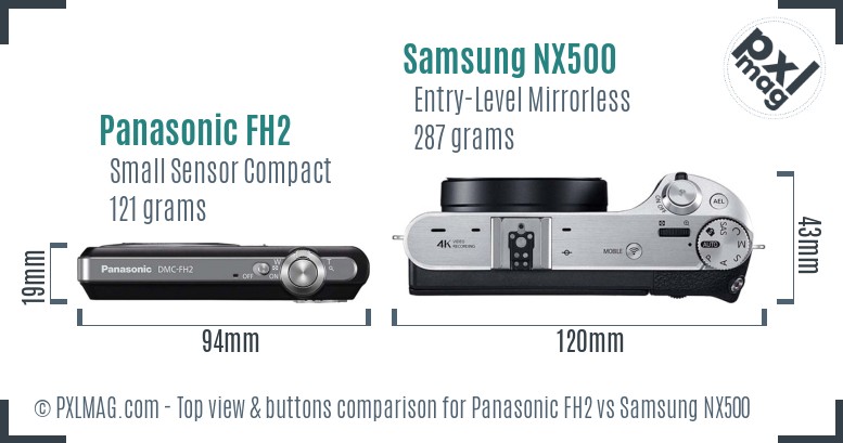 Panasonic FH2 vs Samsung NX500 top view buttons comparison