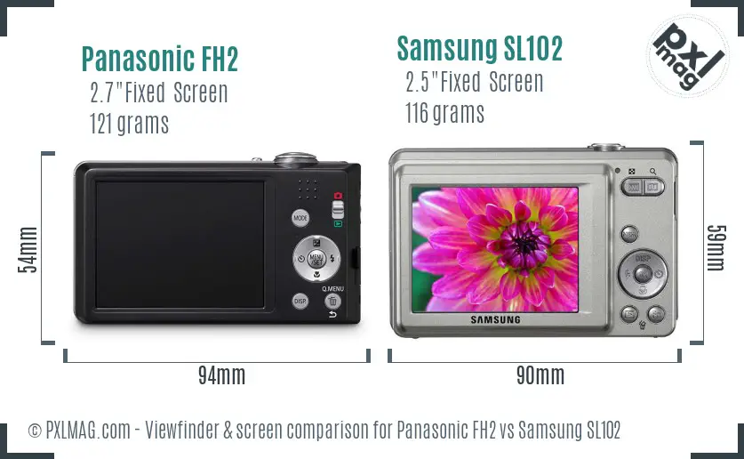 Panasonic FH2 vs Samsung SL102 Screen and Viewfinder comparison