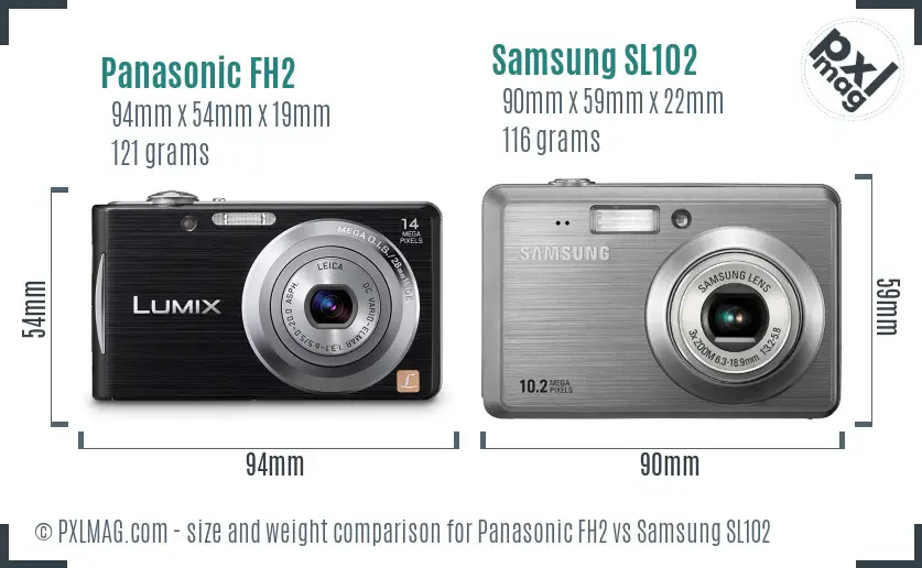 Panasonic FH2 vs Samsung SL102 size comparison