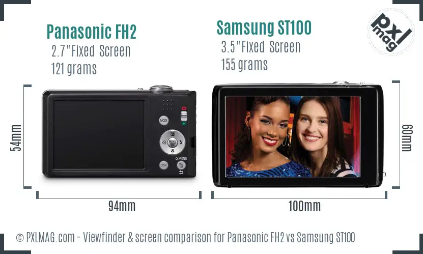 Panasonic FH2 vs Samsung ST100 Screen and Viewfinder comparison Panasonic FH2 vs Samsung ST100 Screen and Viewfinder comparison