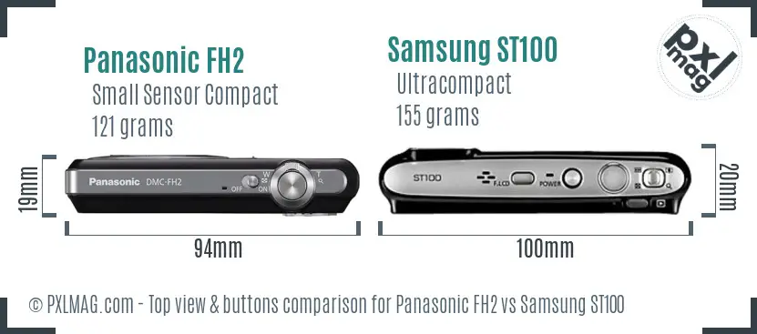 Panasonic FH2 vs Samsung ST100 top view buttons comparison Panasonic FH2 vs Samsung ST100 top view buttons comparison