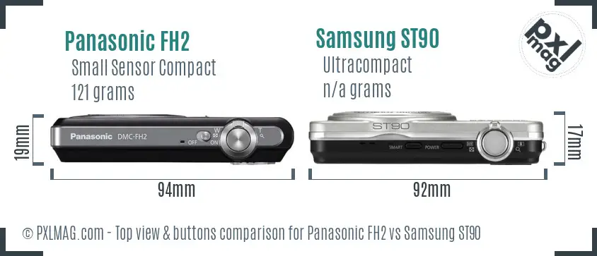 Panasonic FH2 vs Samsung ST90 top view buttons comparison