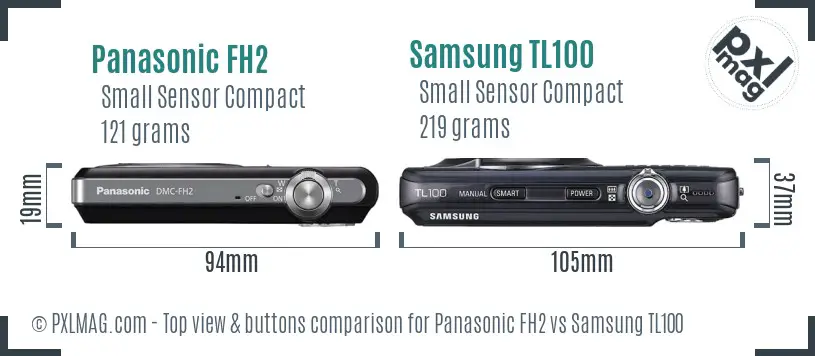 Panasonic FH2 vs Samsung TL100 top view buttons comparison
