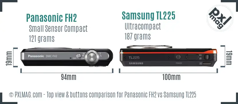 Panasonic FH2 vs Samsung TL225 top view buttons comparison