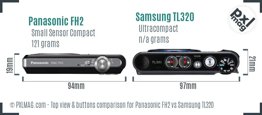 Panasonic FH2 vs Samsung TL320 top view buttons comparison