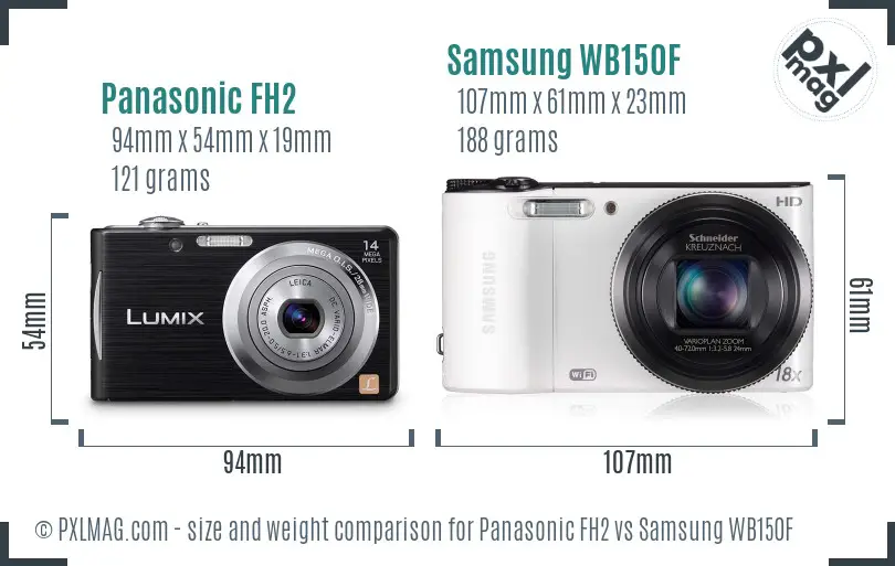 Panasonic FH2 vs Samsung WB150F size comparison