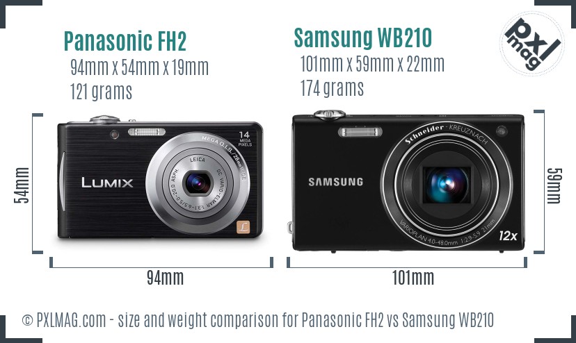 Panasonic FH2 vs Samsung WB210 size comparison