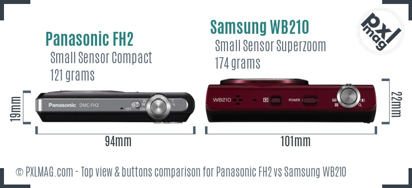 Panasonic FH2 vs Samsung WB210 top view buttons comparison