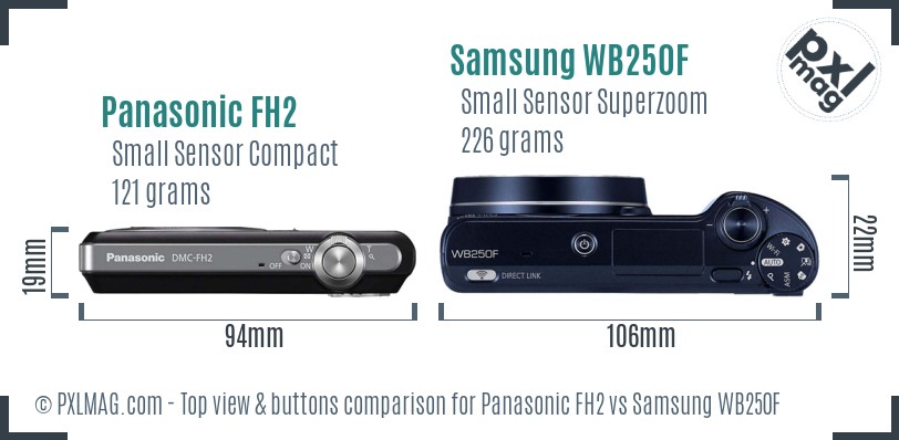 Panasonic FH2 vs Samsung WB250F top view buttons comparison