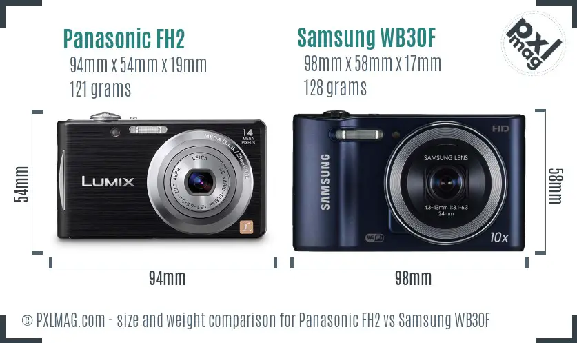 Panasonic FH2 vs Samsung WB30F size comparison