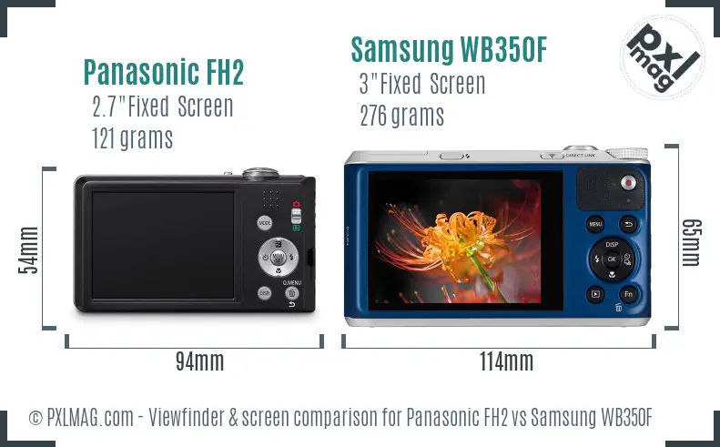 Panasonic FH2 vs Samsung WB350F Screen and Viewfinder comparison