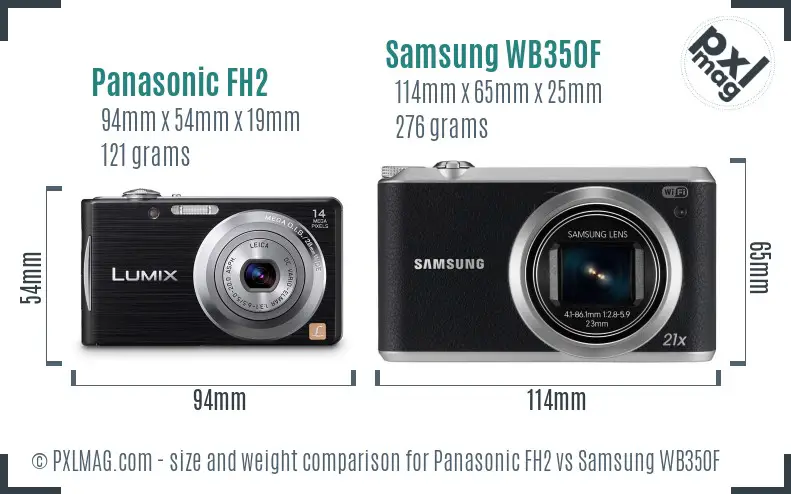 Panasonic FH2 vs Samsung WB350F size comparison