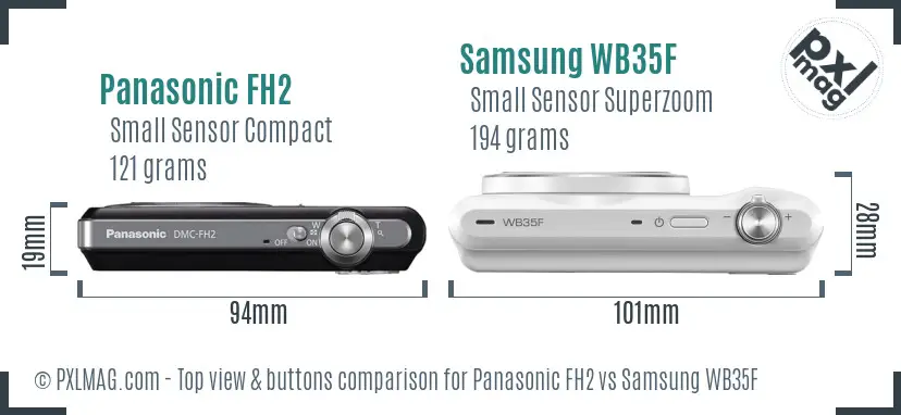 Panasonic FH2 vs Samsung WB35F top view buttons comparison Panasonic FH2 vs Samsung WB35F top view buttons comparison
