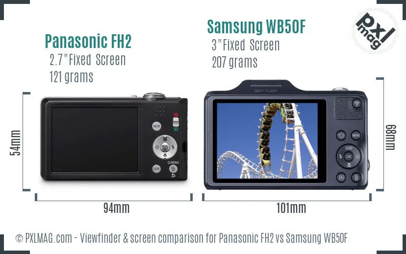 Panasonic FH2 vs Samsung WB50F Screen and Viewfinder comparison