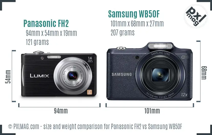 Panasonic FH2 vs Samsung WB50F size comparison