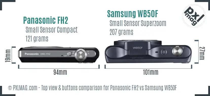 Panasonic FH2 vs Samsung WB50F top view buttons comparison