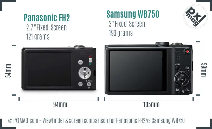 Panasonic FH2 vs Samsung WB750 Screen and Viewfinder comparison