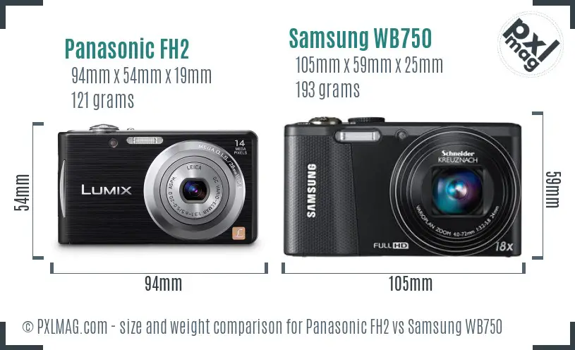 Panasonic FH2 vs Samsung WB750 size comparison